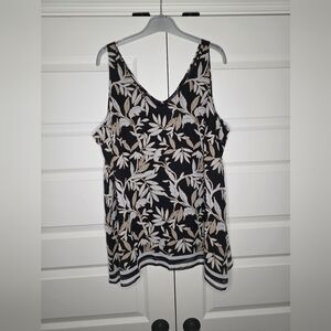 NWT Lane Bryant Size 18 Womens Swing V-Neck Tank Top Black Brown Leaves